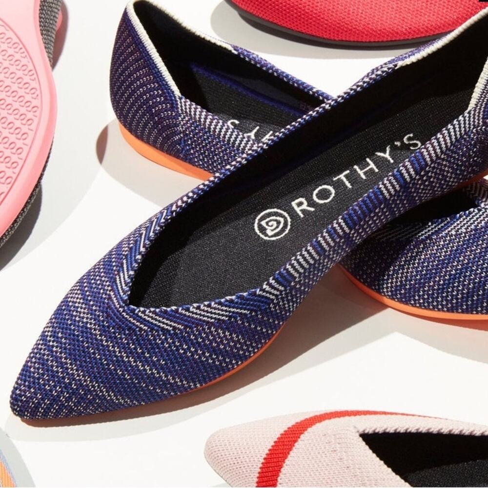 Rothy’s The Point Bright Blue Birdseye Space Dye Orange Sole Flat Size 6 Retired